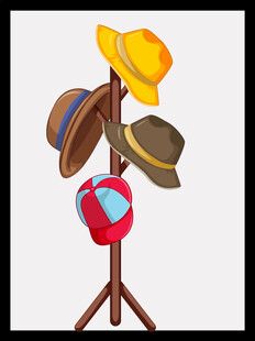 多样帽子展示架上的陈列