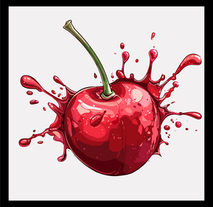 飞溅果汁的鲜红樱桃