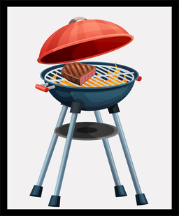 户外红色烧烤架烤肉场景