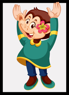 穿绿衣戴花的欢乐小猴