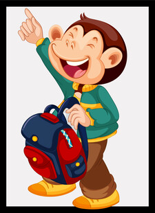 背着书包上学的开心小猴