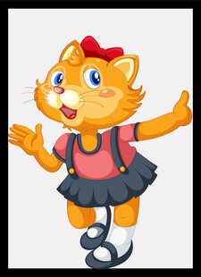 穿裙小猫踩独轮车表演