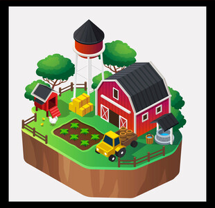 卡通风格的迷你农场场景