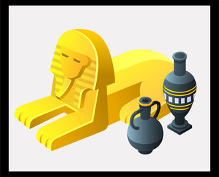 埃及风格雕塑与陶罐