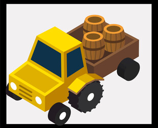 黄色卡车运载木桶