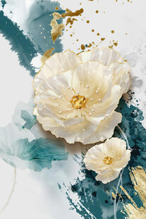 水墨风白牡丹花卉插画