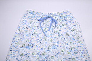 蓝白碎花休闲系带短裤