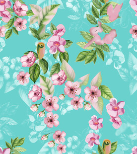 清新蓝底花卉图案