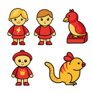 中国风卡通人物与动物形象