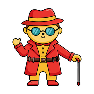 戴帽持杖的卡通时尚人物
