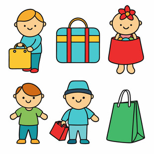 儿童与购物袋及礼品盒