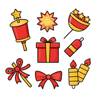 节日装饰与礼品图标集合