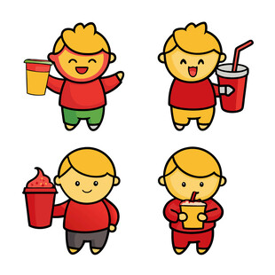 卡通男孩的多样美食瞬间