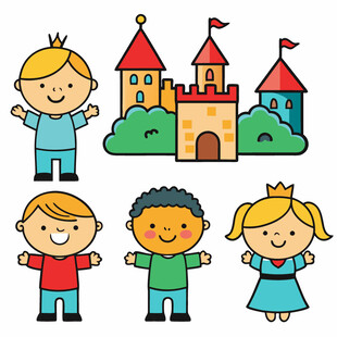 儿童与城堡的欢乐场景