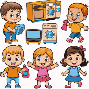 儿童欢乐做家务场景