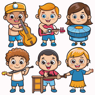 儿童欢乐演奏乐器场景