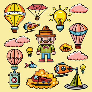卡通风格的飞行与探险元素