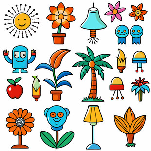 可爱卡通动植物与物件集合