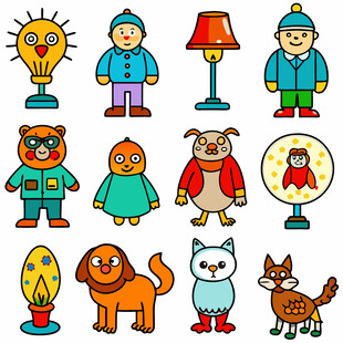 可爱卡通角色与物品集合