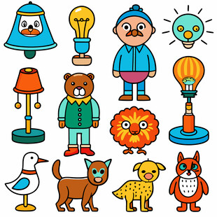 卡通风格家居与动物人物形象