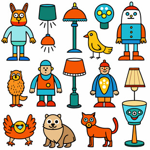 可爱卡通动物与物品集合