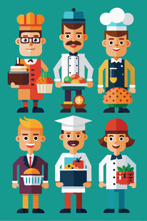 多样职业厨师卡通形象