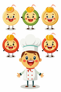 厨师与可爱水果卡通形象