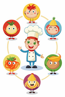 厨师与卡通水果蔬菜形象