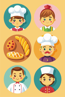 可爱烘焙人物与美食图标