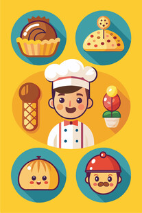 可爱厨师与多样烘焙美食