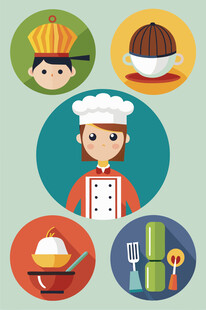 厨师与多样美食图标