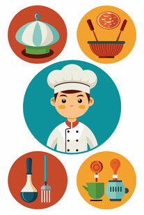 厨师与多样烹饪元素