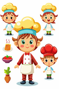 可爱儿童厨师角色插画