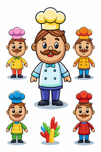 厨师与小厨师们的欢乐形象