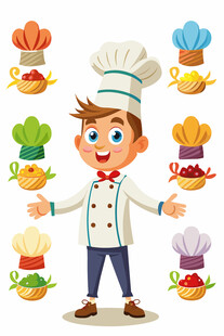 可爱厨师与多彩美食