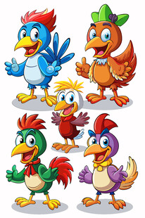 可爱多彩卡通鸡形象集合