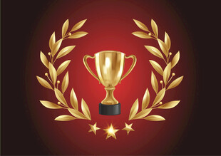 金色奖杯月桂花环