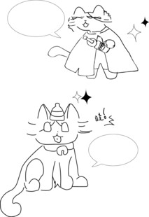 猫咪卡通形象黑白线稿图