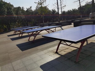 户外乒乓球台整齐排列