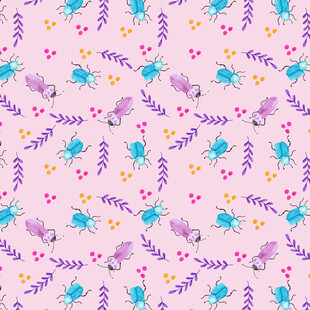 梦幻花卉昆虫图案背景