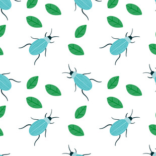 蓝虫绿叶无缝图案背景