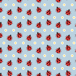 蓝底瓢虫小花图案背景