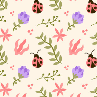 花卉瓢虫水彩图案背景