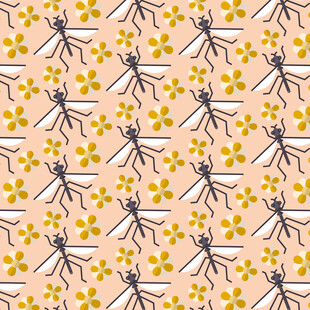 昆虫花卉图案无缝背景图