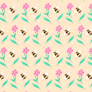 蜜蜂花朵图案的清新背景