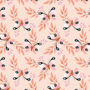 粉色花卉枝叶无缝图案
