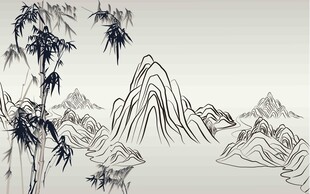水墨山水竹林风景图