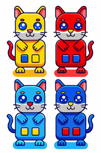 四只彩色卡通小猫
