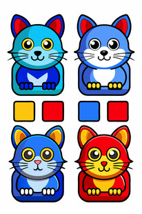 可爱猫咪与彩色方块组合