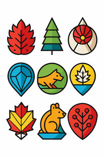 多彩秋季与动物图标集